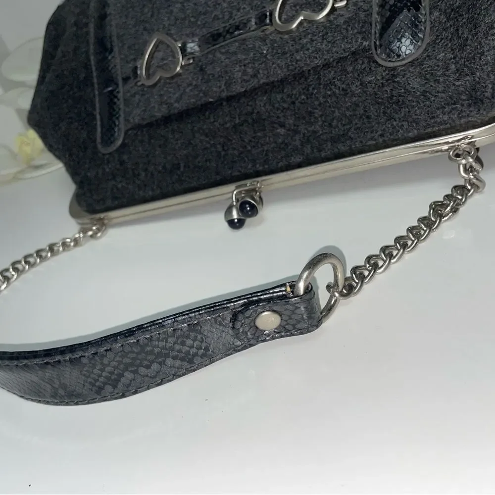 Elegant Black Shoulder Bag with Heart Details